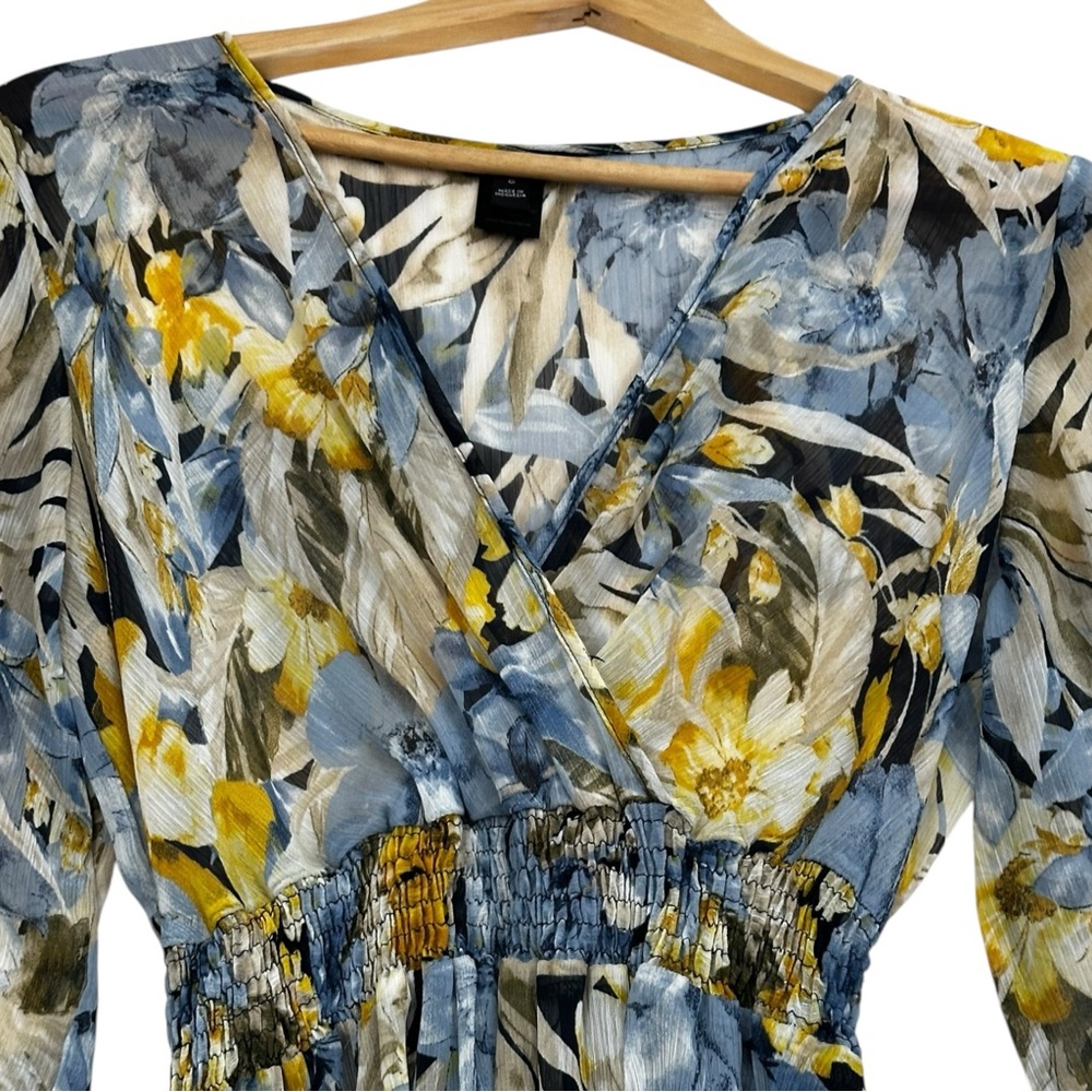 Kate & Lily Blue Yellow Floral Long Sleeve Maxi Dress - Size 6 - Picture 6 of 7